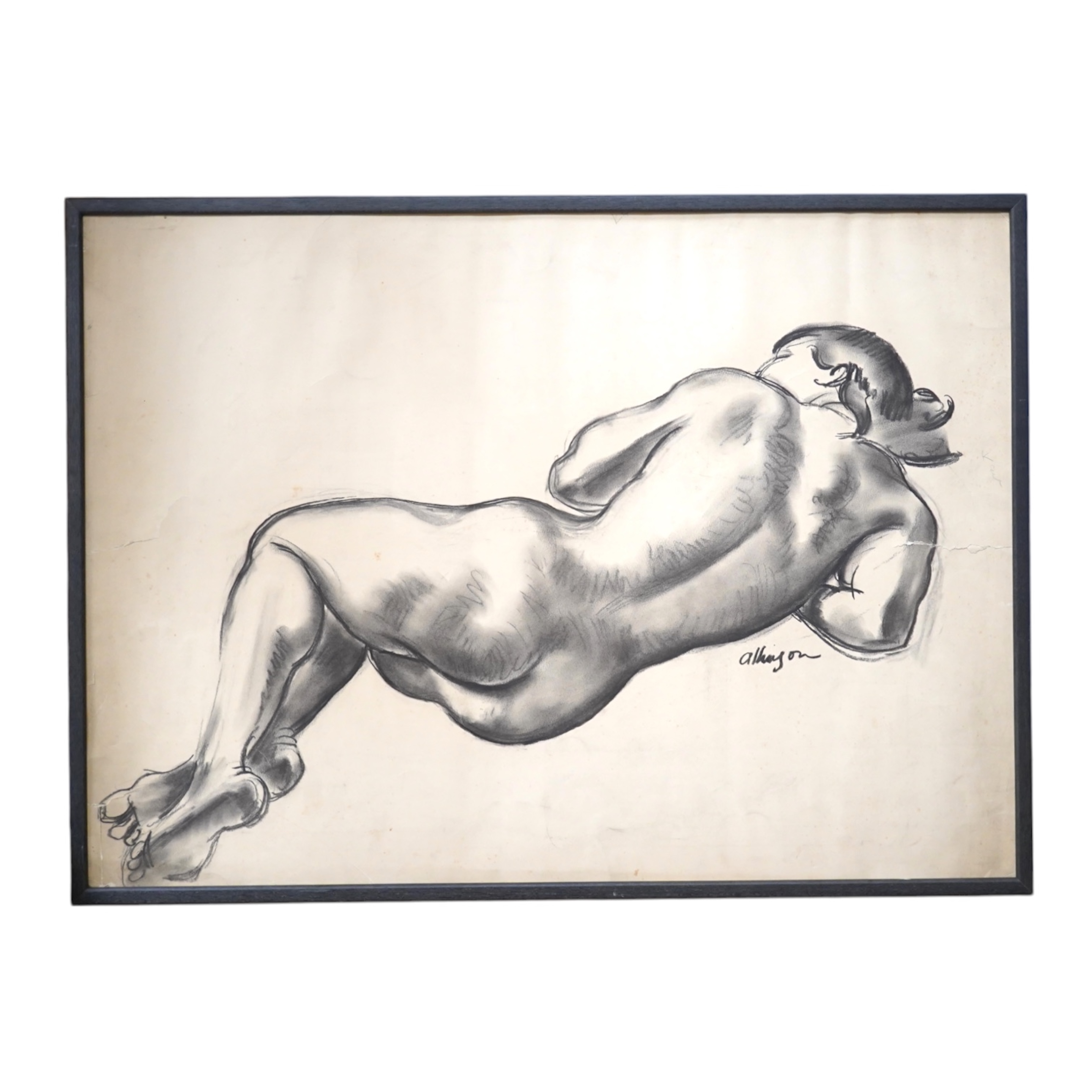 Adrian Paul Allinson ROI (1890-1959), charcoal, Study of a nude woman, signed, 50 x 69cm. Condition - some tears